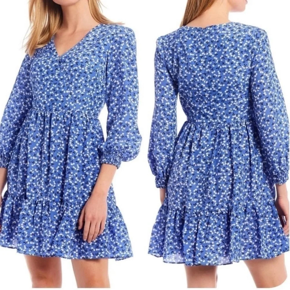 Eliza J Floral Long Sleeve Fit & Flare Cherries Dress, Size 4 - Picture 1 of 13